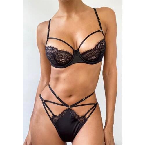 New Lace Sexy Push Up Lingerie See Through Seductive Bra and Panty Set Ultra-thin Underwear Perspective Bralette Lenceria