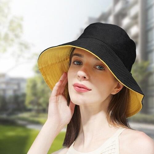 2021 Summer Sunscreen New Double-Sided Fisherman Hat Female Face Anti-Ultraviolet Big Brim Sunshade Hat Double-Sided Bucket Hat