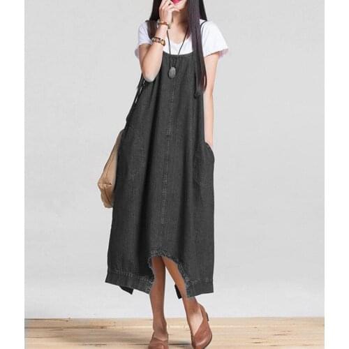 Womens latest casual fashion denim series hakama with pockets, pockets and button straps