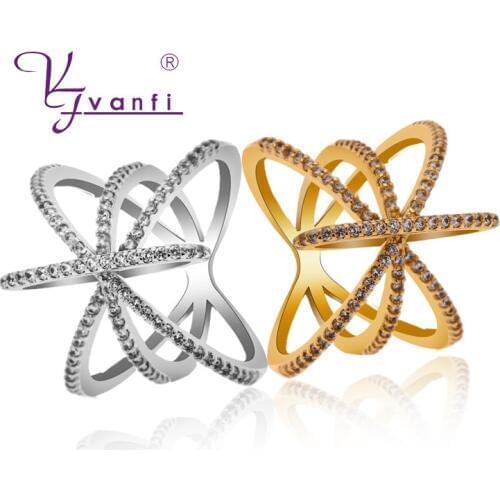 Fashion Geometric Rings for Women Doble Shape Ring Zirconia Curved Gold and silver plated Jewelry Ring Accessoriesos