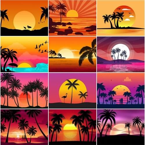 MomoArt DIY Diamond Embroidery Scenic Cross Stitch Diamond Painting Seaside Full Square Mosaic Sunset Rhinestones Handmade Gift