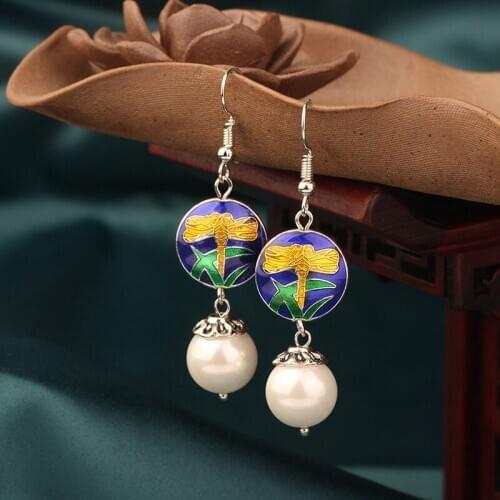 MYWINY 2019 New pearls earrings dangle ethnic cloisonne earrings copper,vintage fashion jewelry for women and girl gift01