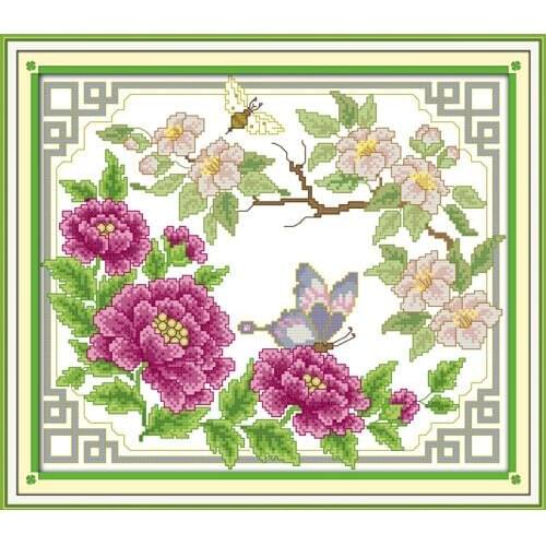 Butterflies on flowers cross stitch kit flower 14ct 11ct printed fabric canvas stitching embroidery DIY handmade needlework