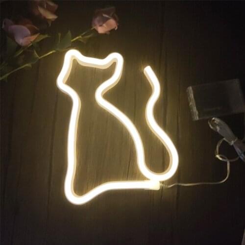Cat Shape LED Neon Light Night Lamp Battery or USB Powered Wedding Christmas Party Holiday Wall Home Decoration Kids Gift
