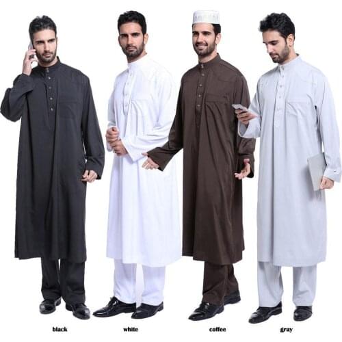 New Thobe Jubba Mens Clothing Robe Set Long Sleeve Saudi Arab Thobe Man Kaftan Ropa Arabe Islamic Thobe Muslim Indian Dress Pant