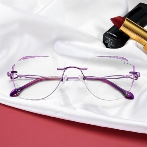 New Anti-blue-light Retro-reticular Red Frame Rimless Diamond Trimmed Glasses