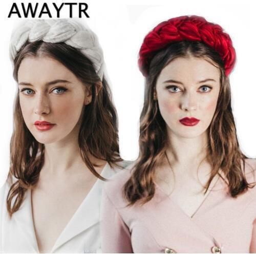 AWAYTR 2021 New Velvet Hairband For Women Ladies Headband Solid Color Braid Hair Loop Retro Headwear Female Hair Accessories