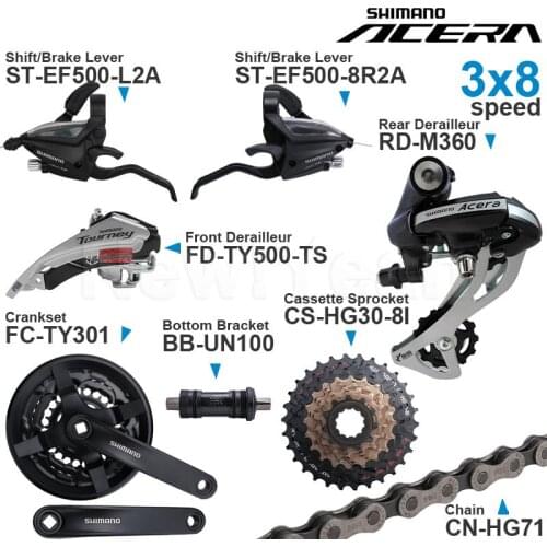 SHIMANO ALTUS Acera 3x8 Speed Groupset include EF500 Shifter TY500 Front/ M360 Rear Derailleur Crankset Cassette Sprocket Chain