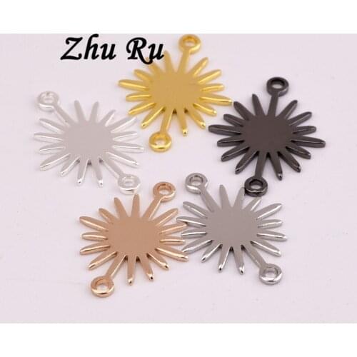 10pcs ZHU RU 18*13.2mm Charms Double hanging sunflower flower chrysanthemum leaves leaf shape pendant DIY Jewelry Making