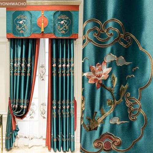 Custom curtain living room classical palace luxury blue imitation silk satin cloth blackout curtain valance tulle panel C538