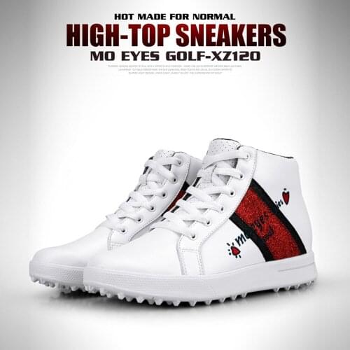 PGM Casual Golf Shoes Women’S High Upper Inside Heightening Waterproof Microfiber Leather Shoes Black/ White