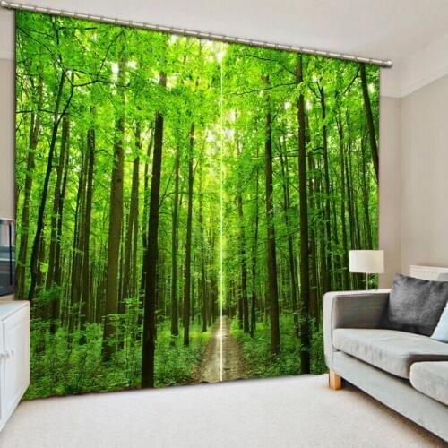 Natural Beautiful green nature scenery forest curtain home decorative home decor 3d curtain