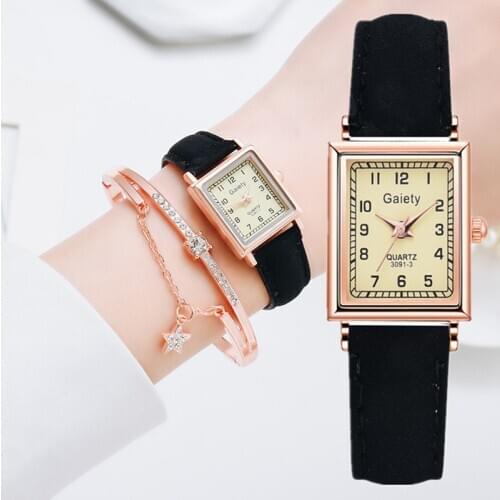 Rectangular Golden For Set Watches Square Black Green Leather Strap Ladies Luxury Quartz Women Bracelet Clocks Gifts Reloj часы