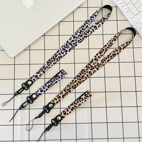 Phone Straps Luxury Long and short leopard lanyard Badge Holders Phone Neck Straps with Keyring for iPhone Samsung Xiaomi