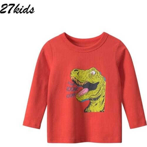 27kids Baby Boys Clothes Full Sleeve Shirt Soft Cotton Dinosaur T Shirts Childrens Clothing Teenagers Kids Tops for 2-9 years