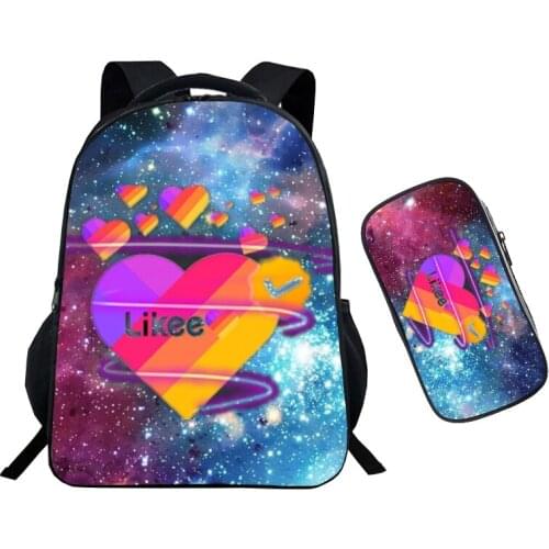 2Pcs/set APP Likee Backpack Laptop Bag For Teens Girls Boys LIKEE School Bags Cat Unicorn Travel Rucksack Children Mochila