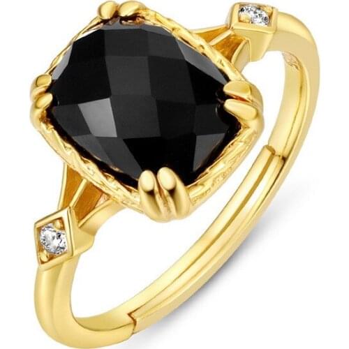 SA SILVERAGE Fashion New Gold Color Sterling Silver Retro Index Finger Ring Female National Agate Ring Fine Jewelry