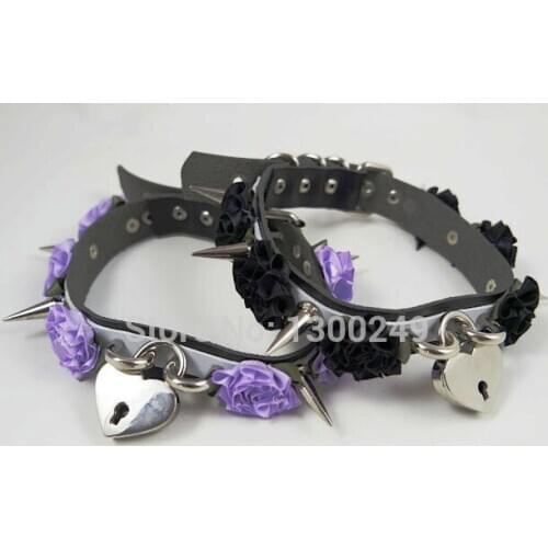 Sexy Fashion Harajuku Handmade Faux Leaather lolita Flower Rivets Punk Goth Collar Choker Necklace Free shipping