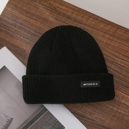 Korean fashion letter patch melon hat women autumn and winter casual warm knit cold hat yuppie mens wool hat tide