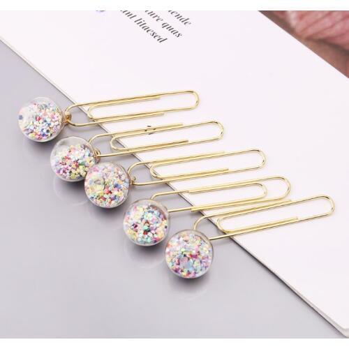 Brand New 1000 PCS Glass Ball Paper Notes Clips DIY Bookmark Metal Binder Clips Notes Letter Paper Clips For Teacher Gift Random
