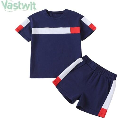 Boys Girl Tracksuits Fashion Patchwork Kid Sportswear For Girls Cotton O-neck Loose Tops High Waist Shorts Children Clothing Set