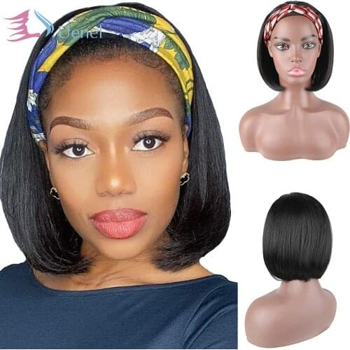 Uenel Short Straight Bob Headband Wigs for Black Women,Synthetic Bob Headband Wig Cut Straight Natural Hair Black Ice Wig 10inch