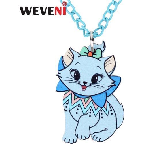 WEVENI Acrylic Anime Collier Smile Kitten Cat Necklace Pendant Chain Collar Trendy Bijoux Jewelry For Women Girls Female Gift