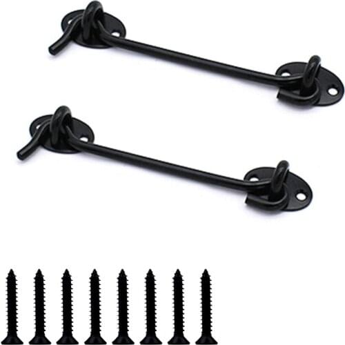 Latches Door Metal Black With Screws Stainless Steel 2pcs Window Hook