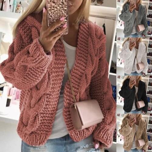 Womens Sweater 2021 Autumn Winter Braid Long Sleeve Cardigan Solid Color Open Stitch Sweater Coat Outerwear Oversized Sweater