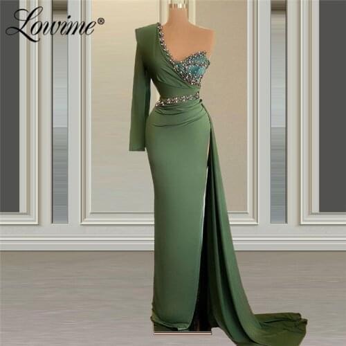 Beaded Crystals Dresses For Women Party Celebrity Dresses 2021 One Shoulder Mermaid Evening Gowns Prom Dress Robe De Soiree