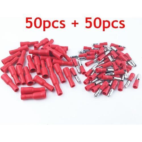 100PCS Red Bullet Connector Insulated Crimp Terminals for Electrical & Audio Wiring