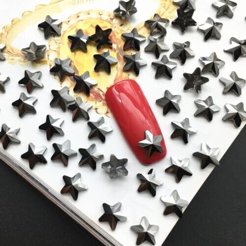 144pcs Five stars shape Ore black Jet Crystal Strass Stones Glass Nail Rhinestones For Nails Art Decorations Supplies Accessory
