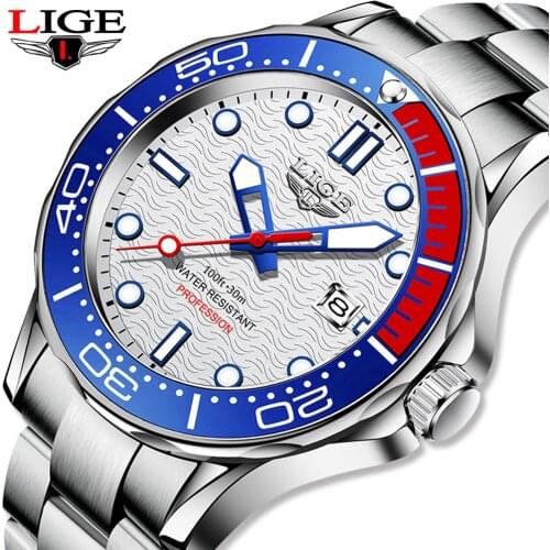 2021 LIGE Top Brand Fashion Diver Watch For Men Waterproof Date Clock Sport Watches Mens Quartz Wristwatch+Box Relogio Masculino