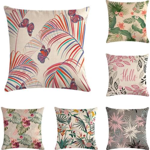 45*45cm Tropical flowers and plants print Cushion Cover Linen Throw Pillow Car Home Decoration Decorative PillowcaseT424