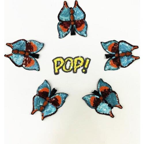 5pcs butterfly pop letter set sequins patch vintage embroidered fabric applique T-shirt decoration patch for clothing parches