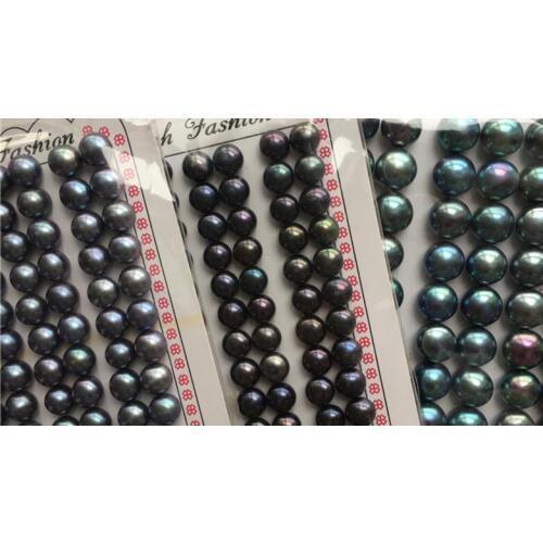 54pcs Genuine Natural Pearl AAA 10mm Bright black colors Button Freshwater Pearl Half Drilled Hole Loose Beads DIY