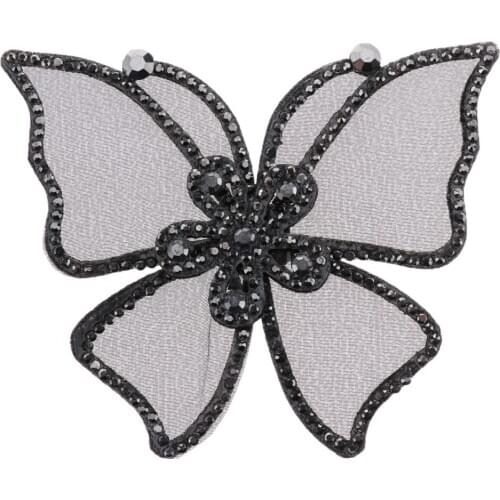 8cm Black Rhinestone Bow Shoe Clip DIY Craft Hat Handbag Decorative Charms