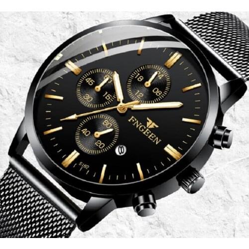 Brand Luxury Mens Watch Stainless Steel Mesh Watch Men Casual Quartz Watches Male Date Luminous Chronograph Relogios Masculino