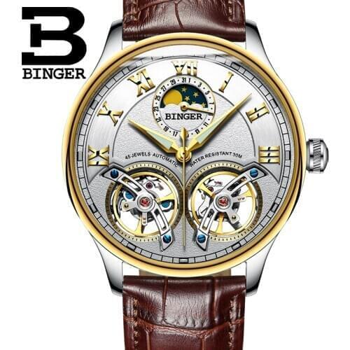 Top Brand Switzerland BINGER Skeleton Automatic Watch for Men Self-Wind Fashion Men Mechanical Wristwatch relogio masculino 2019