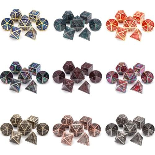 CHENGSHUO 7 PCS Ray Design Dice RPG Metal Dice Set for Table Top Game DND COC and Role Playing Game and Boad Game MTG D20 D6 D10