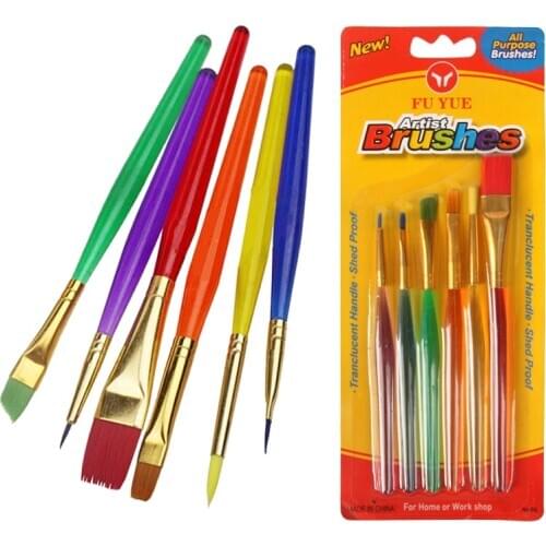 6 Pcs/set Candy color painting brush children wide and narrow art watercolor gouache paint graffiti brush hook line pen set