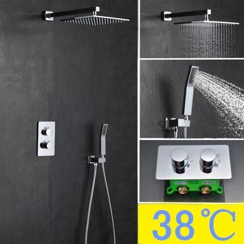 Rainfall brass Thermostatic Shower Set brass hand shower with SUS304 10" Shower Head Mist Spray SPA Embedded Box Concealed IS079