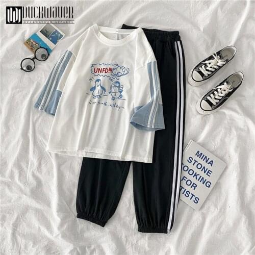 Duckwaver 2021 New 2Pcs Suit High Quality Short-Sleeve Tops Solid Cargo Pants Women Fashion Lounge Sets Fresh Style Casual Suits