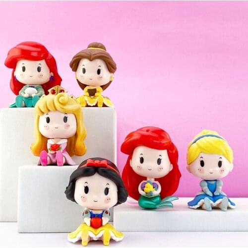 Disney Princess Snow White Rapunzel Ariel Belle Action Figure Doll Toys Lovely 6Pcs/Set Car Decoration Gifts for Kids
