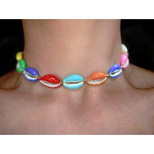 European and American Jewelry Dripping Oil Color PUKA Shell Necklace Bohemian Wind Hand-woven Shell Bracelet Necklace Women