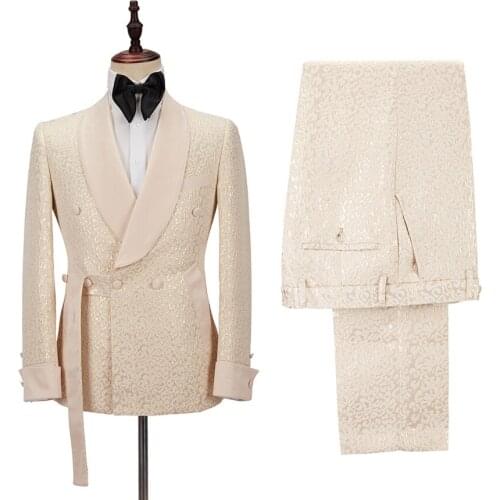 2020 Latest England Gentleman Fashion Embroidered Mens Suit High-end Jacquard suit 2 pcs Wedding Prom Tuxedo Groom suit EU size