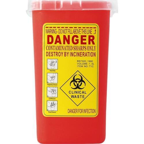 Tattoo Medical Plastic Sharps Container Biohazard Needle Disposal 1L Size Waste Box for Infectious Waste Box Storage