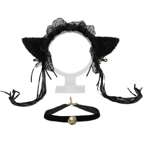 Anime Cute Plush Cat Fox Ear Headband Collar Maid Lolita Costume Cosplay Party Wolf Headwear for Women Girl