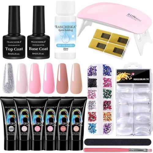 Girl Nail Extension Kit 6 Different Color 15ml Extension Gel,Base Coat,Top Coat,Nail Slip Solution,100pcs Nails Model,Nail Form