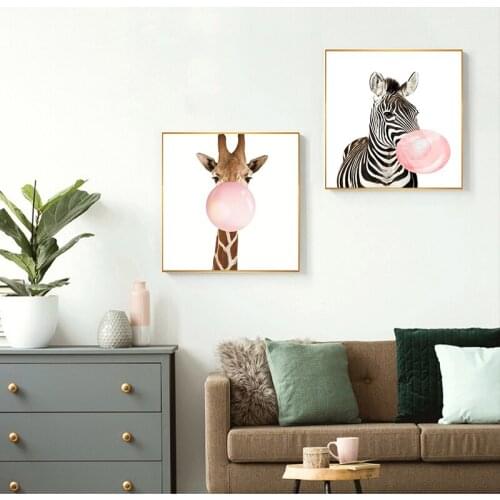 Giraffe Zebra Pink Bubble Animal Wall Art Pictures Canvas Painting Posters And Prints For Living Room Kid Baby Room Home Decor